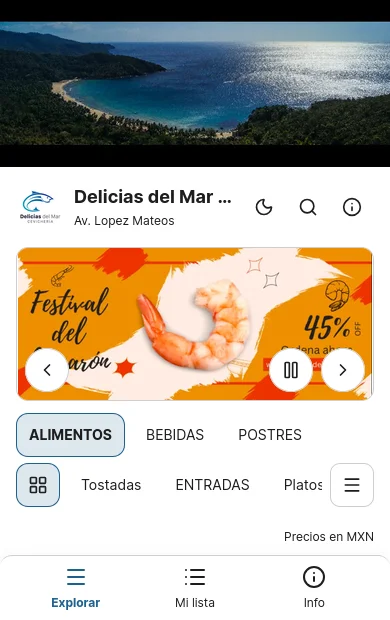Vista previa del menú real de Delicias del Mar